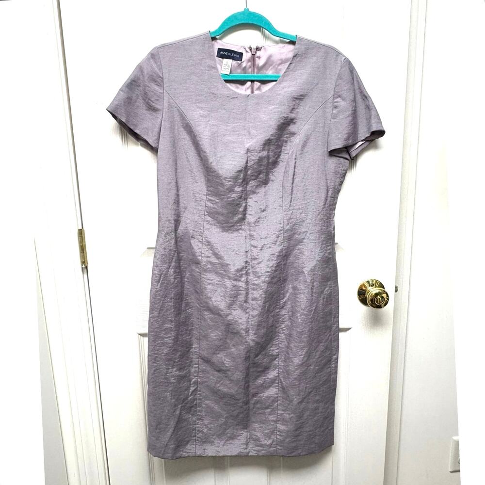 Anne Klein II Dress Vintage Linen Sheath Purple Short Sleeve Lined Women’s 8